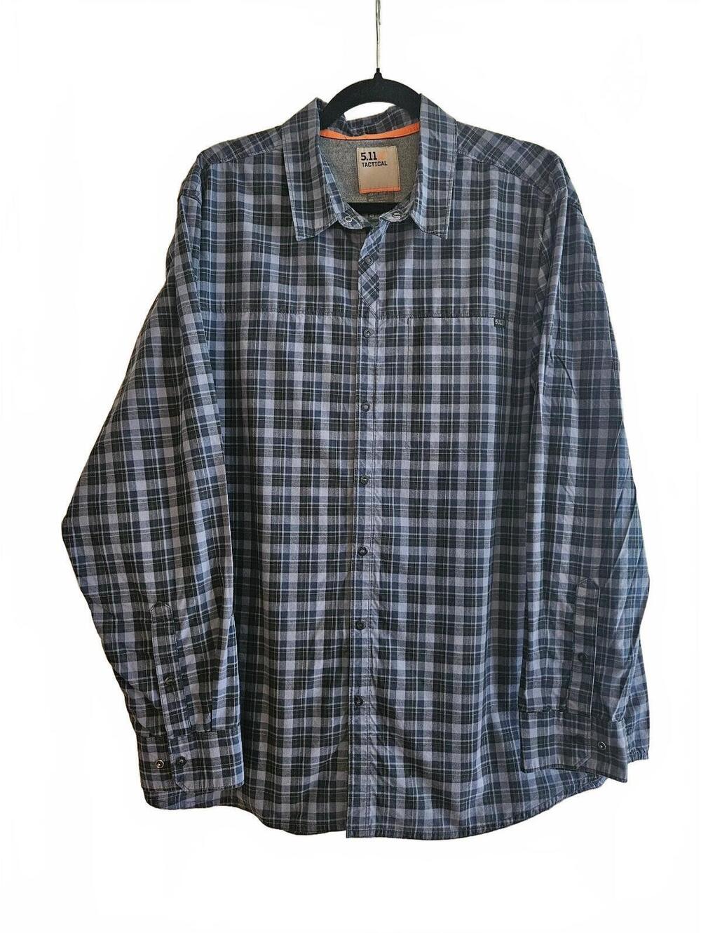 5.11 Tactical Men's Long Sleeve Blue/Black RAPIDraw Snap Placket Plaid Shirt XL